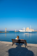 Mandraki harbor of Rhodes town. Rhodes island