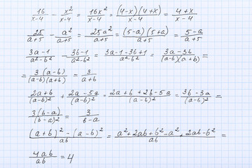 Exercise book with maths formulas