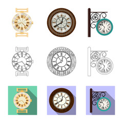 Fototapeta na wymiar Isolated object of clock and time icon. Collection of clock and circle stock vector illustration.