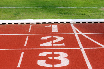 Close up of Running track pattern background in stadium.