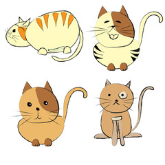 Cute cats set on white background, vector illustration