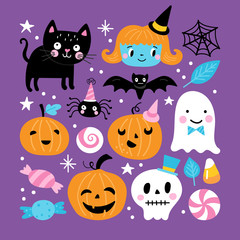 Fototapeta premium Halloween holiday cute element set