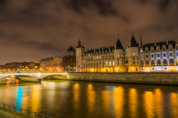 Paris riverside  at night