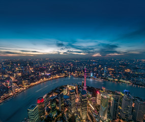 aerial view of shanghai night scene