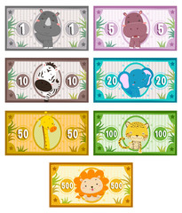 Fototapeta na wymiar Animals Safari Money Printables Illustration