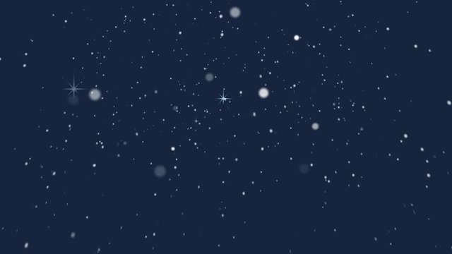 On dark blue background, the stars and lights are flickering. Winter background with snowfall