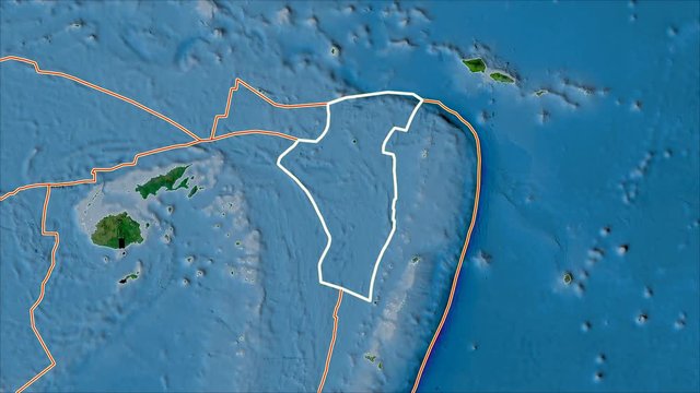 Niuafoou tectonic plate. Satellite imagery A. Stroke first. Van der Grinten projection