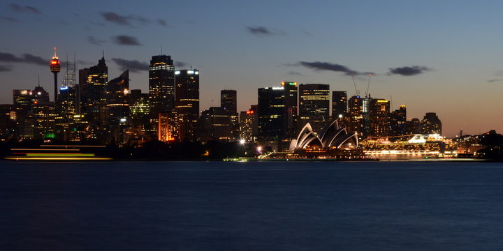 Wonderful night skyline of Sydney. Long exposure of city skyline by night from Cremorne Point.