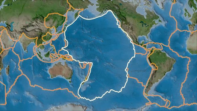 Pacific tectonic plate. Satellite imagery A. Stroke first. Van der Grinten projection