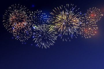 Brightly Colorful Fireworks on twilight background