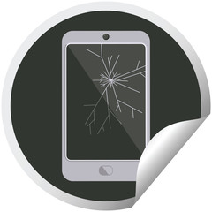 cracked screen cell phone graphic circular sticker