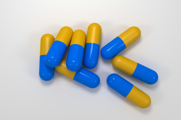 pills capsules on white background, 3D rendering