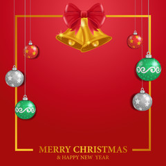 merry christmas and happy new year decoration with ball and bell