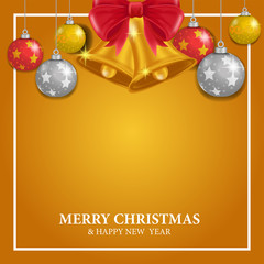 christmas decoration background with vector illustration of bauble or ball and bell