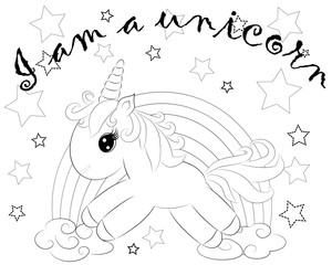 Coloring pages. Little cute pony and rainbow