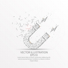 Magnet form polygonal low poly wire frame on black background.