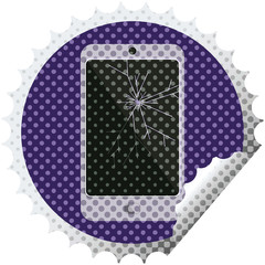 cracked screen cell phone round sticker stamp