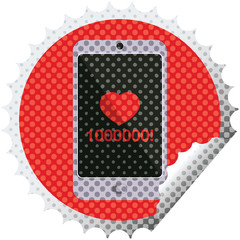Obraz premium mobile phone showing 1000000 likes round sticker stamp