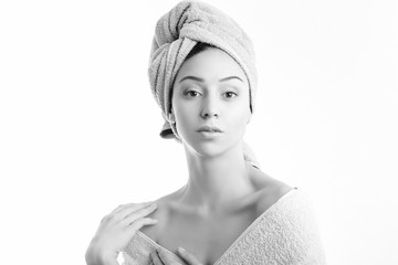 woman wrapped in towels