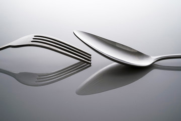 Fork & Spoon Kitchen Utensils fine art abstract on white isolated background