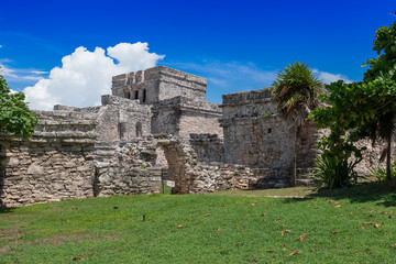 Mayan Ruins Besides Caribbean Sea. Riviera Maya, Traveling Mexiko