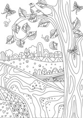 Fototapeta na wymiar happy summer nature scenery for your coloring book