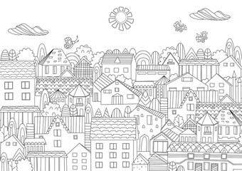 happy summer cityscape for your coloring book - 226215098
