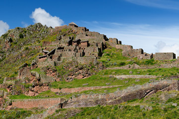 Fototapeta na wymiar South America, Pisac (Pisaq) - Inca ruins in the sacred valley in the Peruvian Andes, Peru.