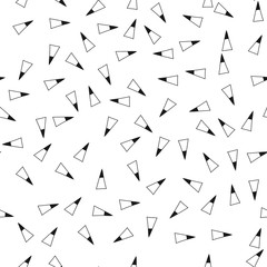 Triangles. Black and white seamless pattern. Geometric, abstract background for covers, textile. Doodle shapes.