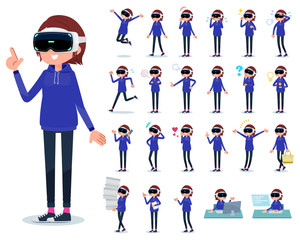 Fototapeta na wymiar flat type VR goggle women_emotion