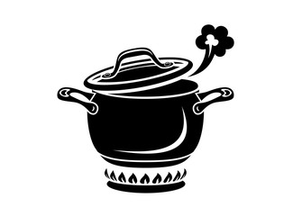 Cooking saucepan with steam icon, simple style