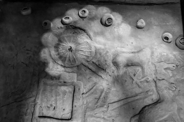 Clay chariot and horse in black and white, Hanyang Mausoleum, China