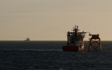 ship at sunset