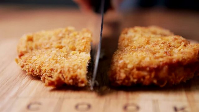 Japanese food, cutting deep fried chicken katsu