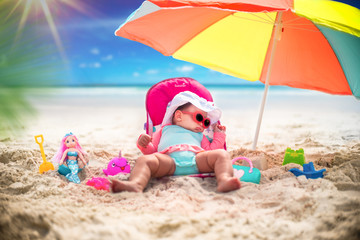 Cute Baby Girl On A Tropical Beach Vacation