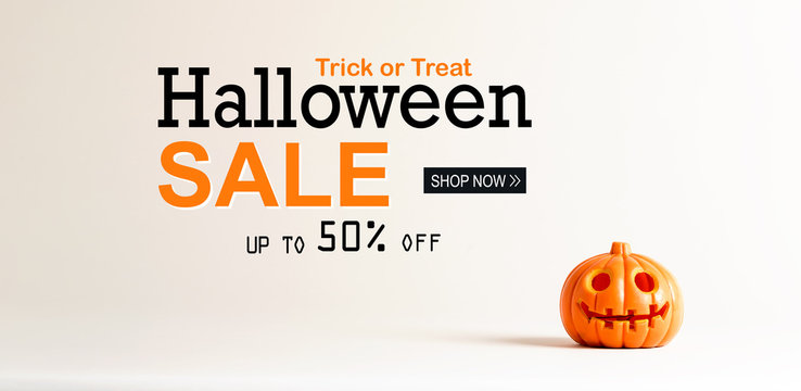 Halloween sale with small orange pumpkin lantern