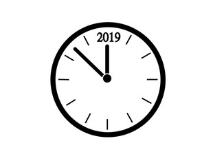 Clock icon with date and numbers 2019. New Year Christmas.