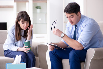 Young woman visiting male psychologist for unreciprocated love 