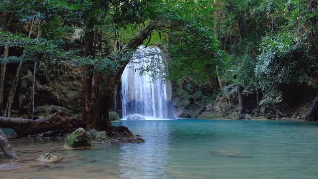 Landscape of Erawan waterfall with beautiful in the deep forest , Kanchanaburi Province, Thailand.