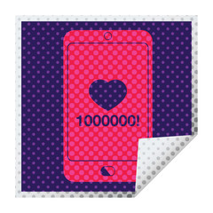 mobile phone showing 1000000 likes square peeling sticker
