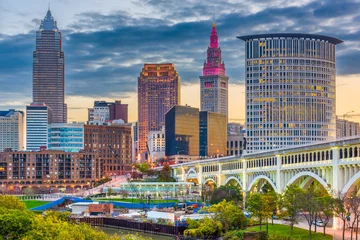 Wall murals United States Cleveland, Ohio, USA downtown city skyline on the Cuyahoga River