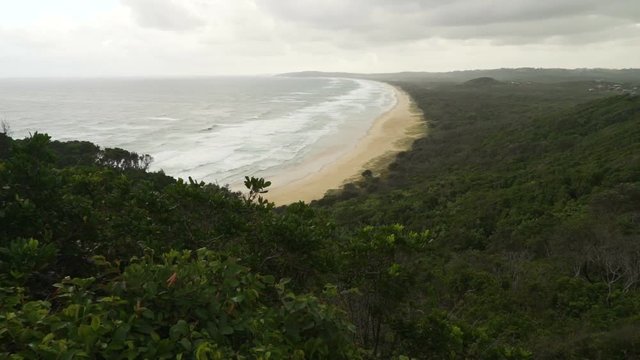 Tallows Beach in Byron Bay in Australia on a cloudy day