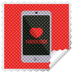 mobile phone showing 1000000 likes graphic vector illustration square sticker stamp