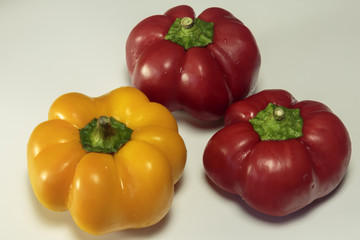 Red and yellow sweet pepper «Star of the East», isolated on white background.
