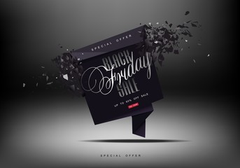 Black Friday sale. Blast wave with flying particles. Big Sale, creative template