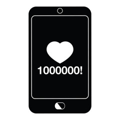 mobile phone showing 1000000 likes graphic icon