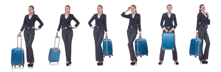 Woman with suitacases preparing for summer vacation