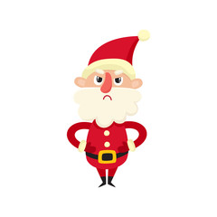 Cute Santa Claus, upset, cartoon vector illustration isolated on white