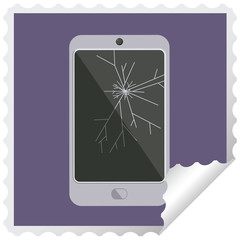 cracked screen cell phone graphic vector illustration square sticker stamp