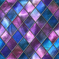 Naklejki  Kolorowe szkło bezszwowe tekstura z kwadratowym wzorem dla okna, witraże, ilustracja 3d